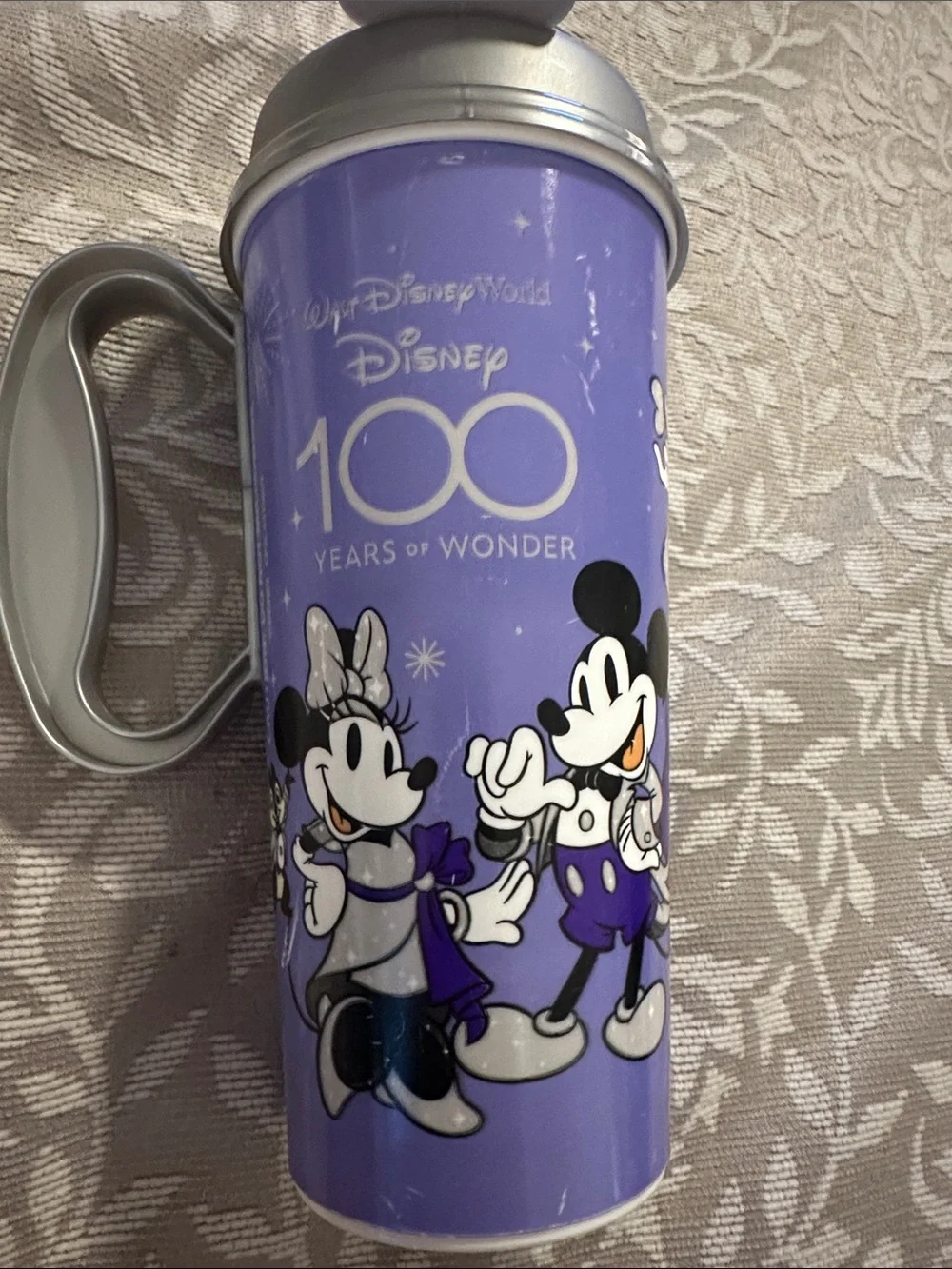 Disney Purple 100 Years of Wonder Mickey & Minnie Travel Mug with Silver Lid
